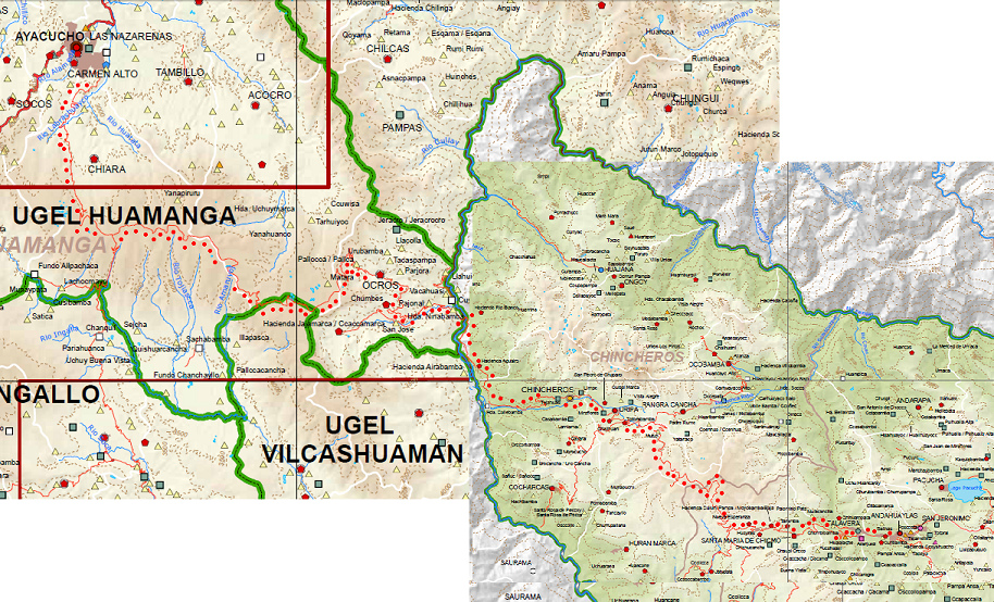 Karte Ayacucho-Andahuaylas vom
                          Erziehungsministerium (Ministerio de
                          Educaci�n) mit der kompletten Route zwischen
                          Ayacucho und Andahuaylas