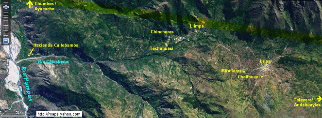 Mapa como foto satelital con los lugares
                        del R�o Pampas en el valle Chincheros hasta
                        Chincheros y Uripa
