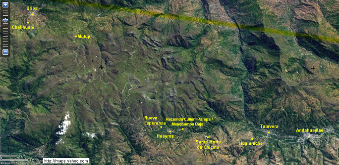 Karte als beschriftetes Satellitenfoto:
                        Strecke Uripa-Talavera-Andahuaylas