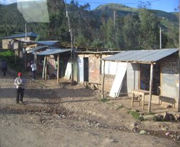 H�userreihe mit Wellblech und Naturstrasse