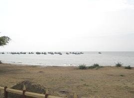 Panamericana Norte entre Tumbes y
                          Zorritos, playa con barcos de pesca (01)