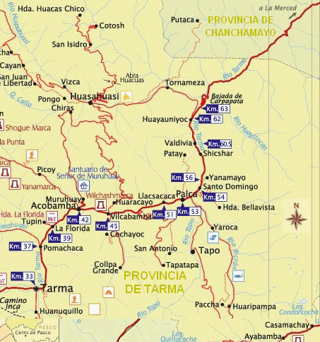 Karte mit der Strecke
                              Chanchamayo-Tarma