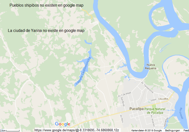 Mapa de google (google map) con
              la regin de Puballpa sin Yarina y sin pueblos shipibos
