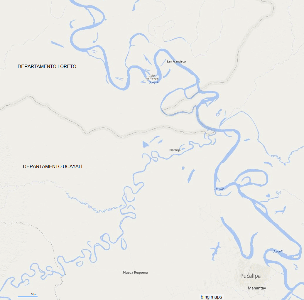 Bing maps con Pucallpa y San
              Francisco, primer plano