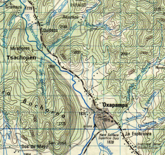 Mapa de la regi�n de Oxapampa
                                    1:100,000 con Tsachopen, completado
                                    por Michael Palomino