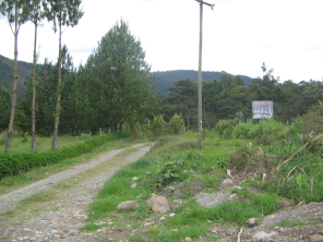 Der Weg zum Chontabamba-Fluss mit der
                        leeren Tafel