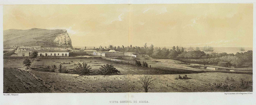 Arica mit dem Morroberg im Jahre 1863
                          gem�ss einer franz�sischen Malerei aus Paris
                          [5]