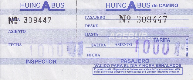 Tiquete de Temuco a
                        Villa Imperial para 1,000 pesos chilenos (01)