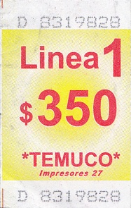 Tiquete del bus
                        urbano de Temuco, l�nea 1