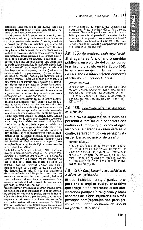 C�digo penal, art�culos 154-156,
                            violaci�n de la intimidad 02